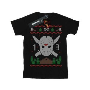 Friday 13th Womens/Ladies Christmas Fair Isle Cotton Boyfriend T-Shirt / Black